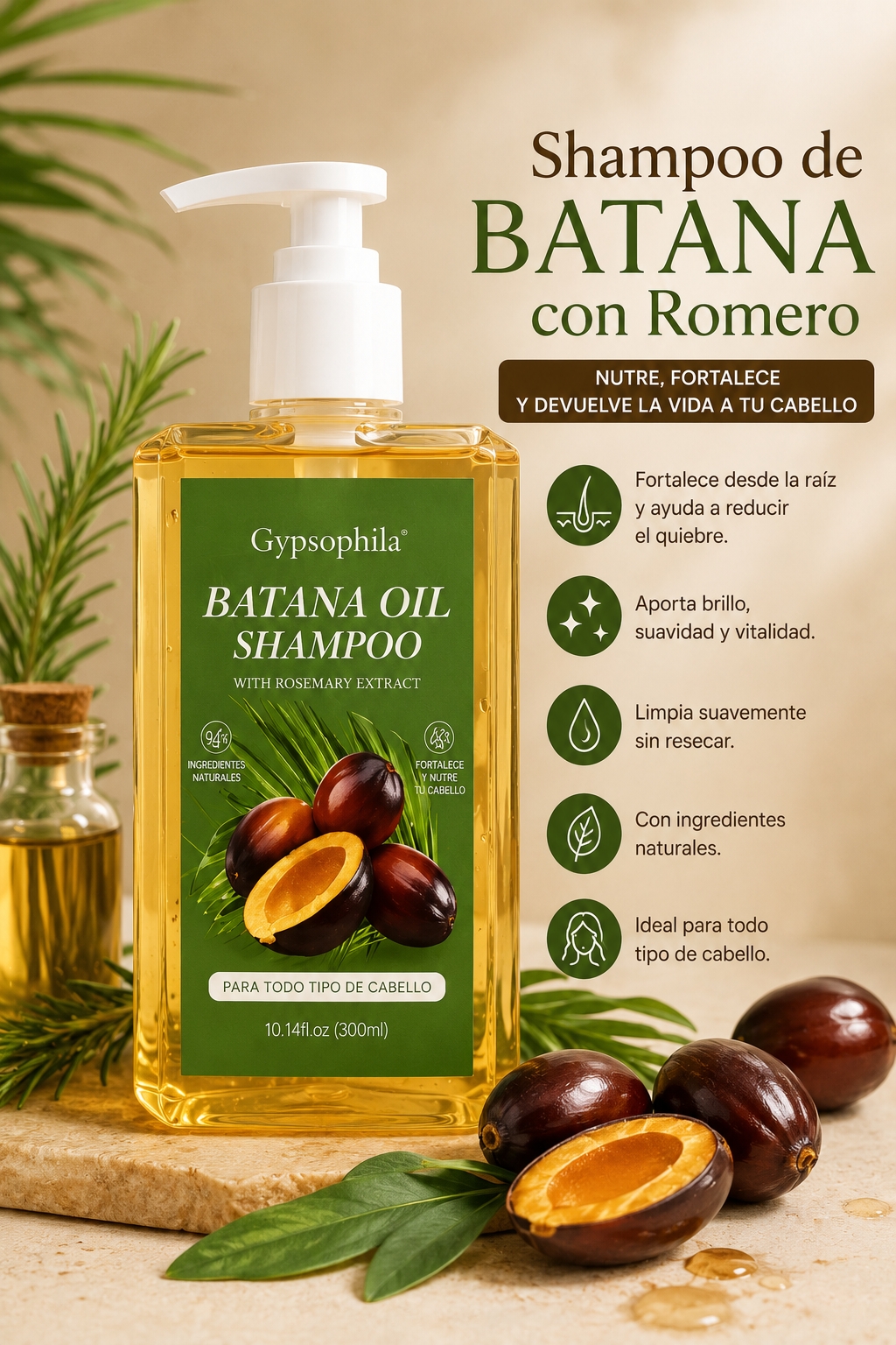 Shampoo de Batana con Romero – Cabello Más Fuerte, Suave y Brillante